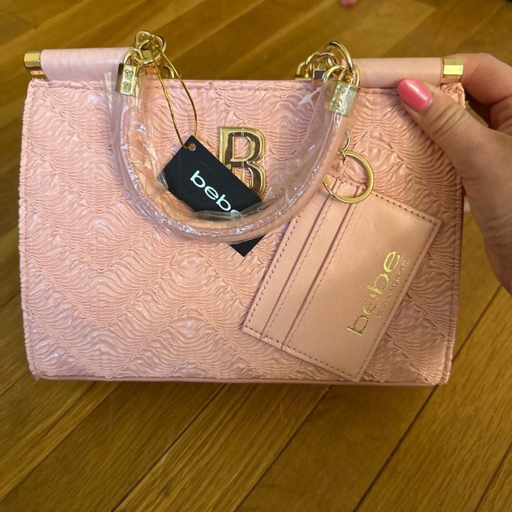 bebe Blush Pink Textured Mini Satchel with Cardholder
